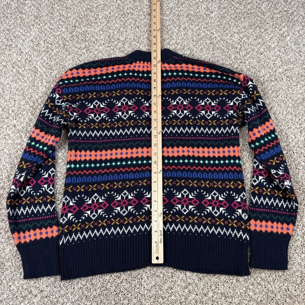 Talbots Cardigan Womens M Navy Fair Isle Button‎ Front Knit Sweater Long Sleeve